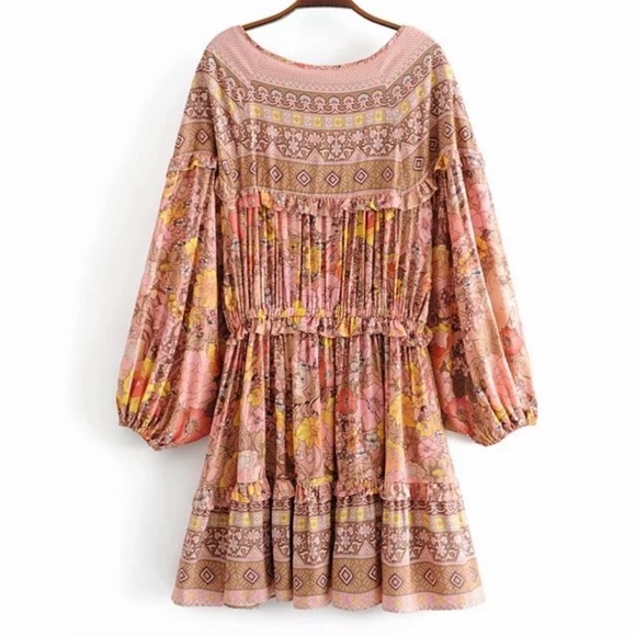 Allium Blush Gypsy Boho Festival VNeck Shift Dress - Picture 8 of 9